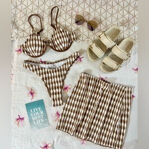 3 Piece Bathing Suit Set— Allover Print Bikini with Beach Skirt 🌴☀️